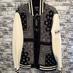 Dogg Supply by Snoop Dogg Paisley Varsity Jacket Black White Embroidered XL